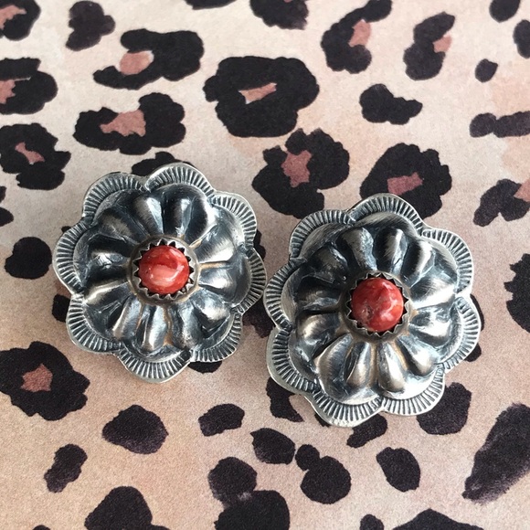 Jewelry - Navajo Sterling Orange Spiny Oyster Earrings